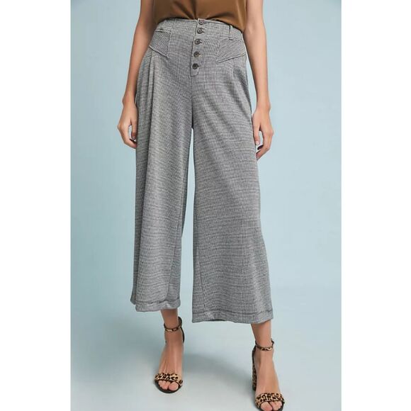 Maeve Women's Size Small Black White Houndstooth Wide-Leg Pants Button Fly - Picture 1 of 8